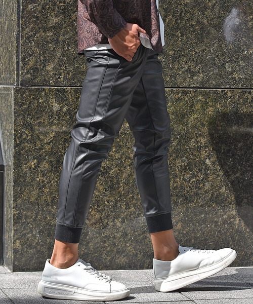 セール】【JOKER】PUレザーサイドラインスキニージョガー