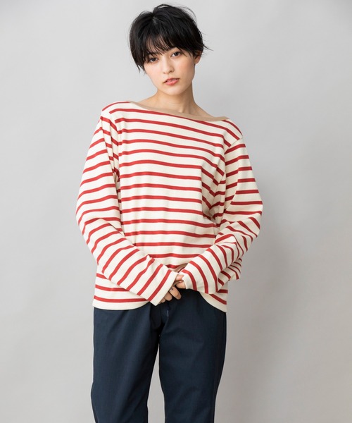 Munich(ミューニック)の「マリブサーキュラーリブボーダー バックUネックプルオーバー(Tシャツ/カットソー・レディース・ネイビー/キャメル/レッド・FREE)」の3枚目の写真