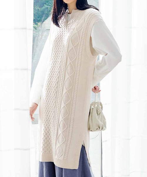 ｉｅｄｉｔ コットンカシミヤ混のケーブル編みチュニック アイボリー ニット セーター Iedit イディット のファッション通販 Zozotown