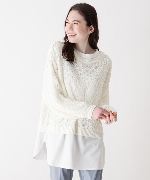 SHOO・LA・RUE（シューラルー）の「◆【2点セット】テープヤーン透かしニット+ロンT（その他トップス・レディース・ホワイト系/ブラック・03/02/04）」の2枚目の写真