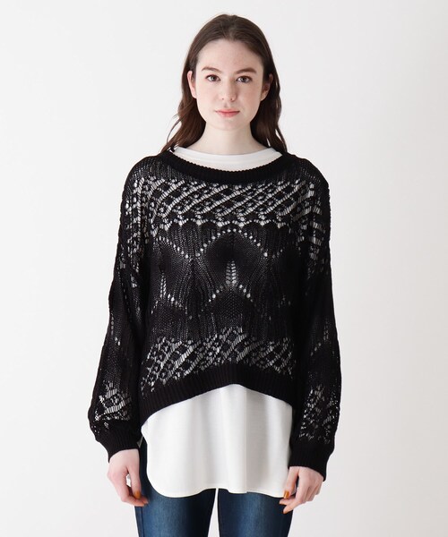 SHOO・LA・RUE（シューラルー）の「◆【2点セット】テープヤーン透かしニット+ロンT（その他トップス・レディース・ホワイト系/ブラック・03/02/04）」の5枚目の写真