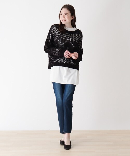 SHOO・LA・RUE（シューラルー）の「◆【2点セット】テープヤーン透かしニット+ロンT（その他トップス・レディース・ホワイト系/ブラック・03/02/04）」の3枚目の写真