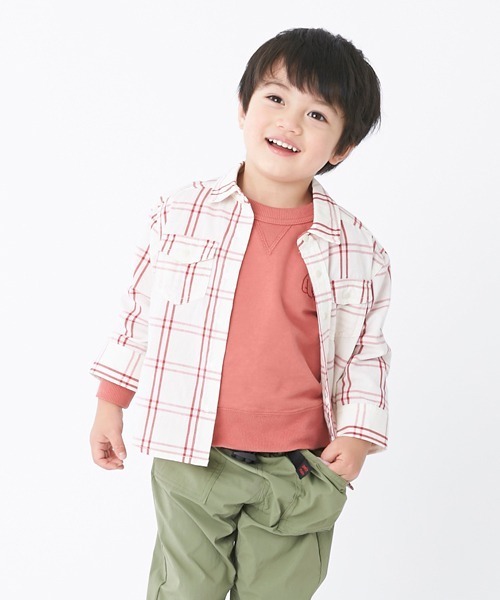 petit main(プティマイン)の「コットンロングスリーブシャツ(シャツ/ブラウス・キッズ・ブラック/レッド/ブルー・80cm/90cm/110cm/100cm/120cm/130cm)」の1枚目の写真