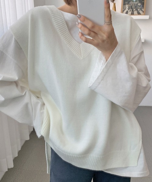 HOTPING（ホッピン）の「HOTPING サイドスリットVネックベスト（ベスト・レディース・アイボリー/ベージュ/ネイビー・FREE）」の8枚目の写真