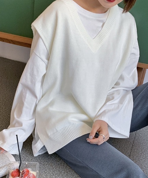 HOTPING（ホッピン）の「HOTPING サイドスリットVネックベスト（ベスト・レディース・アイボリー/ベージュ/ネイビー・FREE）」の19枚目の写真