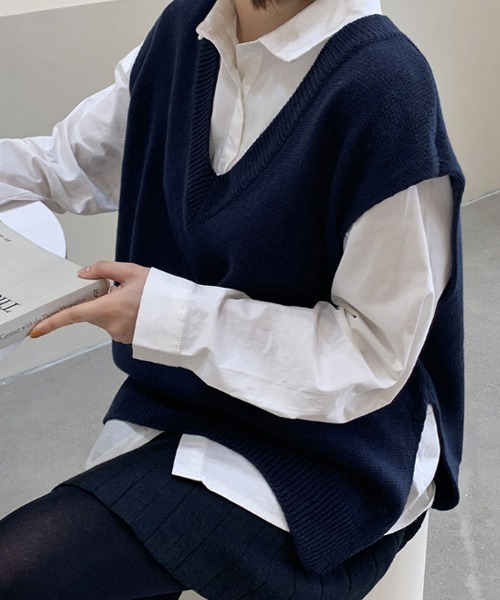 HOTPING（ホッピン）の「HOTPING サイドスリットVネックベスト（ベスト・レディース・アイボリー/ベージュ/ネイビー・FREE）」の15枚目の写真