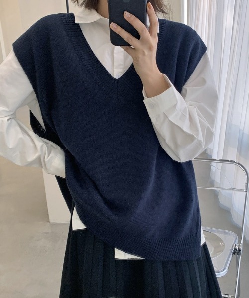 HOTPING（ホッピン）の「HOTPING サイドスリットVネックベスト（ベスト・レディース・アイボリー/ベージュ/ネイビー・FREE）」の17枚目の写真