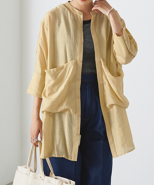 最終値下げ THE RERACS 23SS リネンライクバンドカラービッグシャツ THE RERACS THE BAND COLLAR SHIRT 23FW-REBL-373L-J