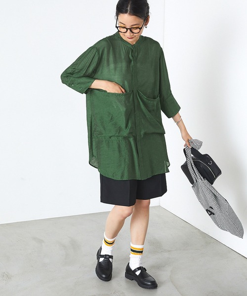 forksy.(フォルクシー)の「【forksy.】シアーバンドカラービックポケットシャツ(シャツ/ブラウス・レディース・ブラウン/グリーン/ライトイエロー・FREE)」の3枚目の写真