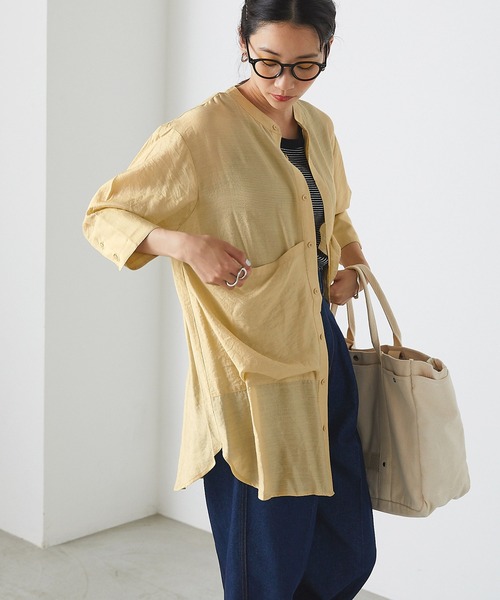 forksy.】シアーバンドカラービックポケットシャツ（シャツ/ブラウス