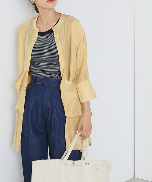 forksy.(フォルクシー)の「【forksy.】シアーバンドカラービックポケットシャツ(シャツ/ブラウス・レディース・ブラウン/グリーン/ライトイエロー・FREE)」の4枚目の写真