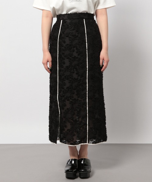 PAGEBOY（ページボーイ）の「レースジャガードパイピングスカート（スカート・レディース・ブラック/グレイッシュベージュ・FREE）」の7枚目の写真