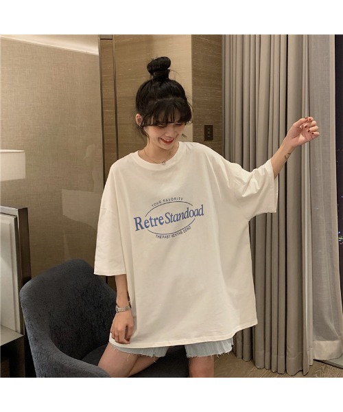 DEVICE(デバイス)の「ビッグシルエット ルーズ シンプル ロゴ オーバーサイズ 半袖 Tシャツ(Tシャツ/カットソー・レディース・ホワイト/グレー/ピンク・FREE)」の4枚目の写真