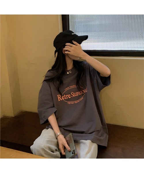 DEVICE(デバイス)の「ビッグシルエット ルーズ シンプル ロゴ オーバーサイズ 半袖 Tシャツ(Tシャツ/カットソー・レディース・ホワイト/グレー/ピンク・FREE)」の12枚目の写真