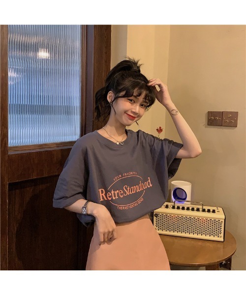 DEVICE(デバイス)の「ビッグシルエット ルーズ シンプル ロゴ オーバーサイズ 半袖 Tシャツ(Tシャツ/カットソー・レディース・ホワイト/グレー/ピンク・FREE)」の18枚目の写真