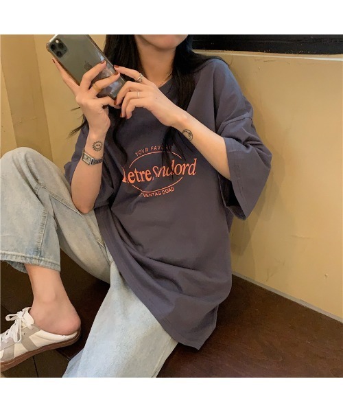 DEVICE(デバイス)の「ビッグシルエット ルーズ シンプル ロゴ オーバーサイズ 半袖 Tシャツ(Tシャツ/カットソー・レディース・ホワイト/グレー/ピンク・FREE)」の8枚目の写真