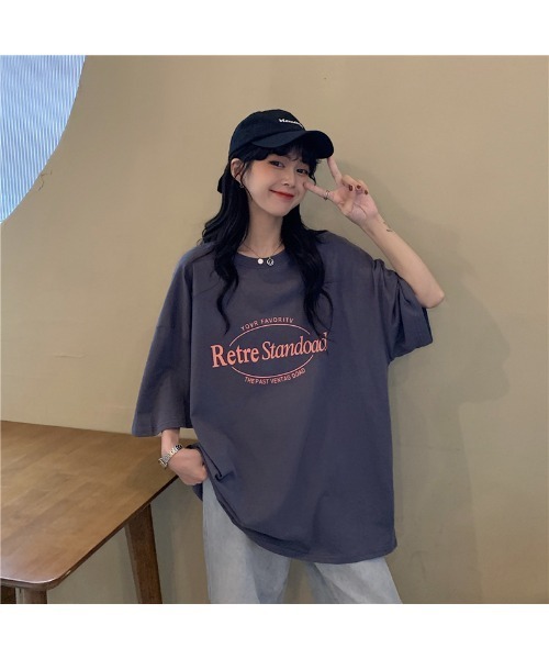 DEVICE(デバイス)の「ビッグシルエット ルーズ シンプル ロゴ オーバーサイズ 半袖 Tシャツ(Tシャツ/カットソー・レディース・ホワイト/グレー/ピンク・FREE)」の16枚目の写真