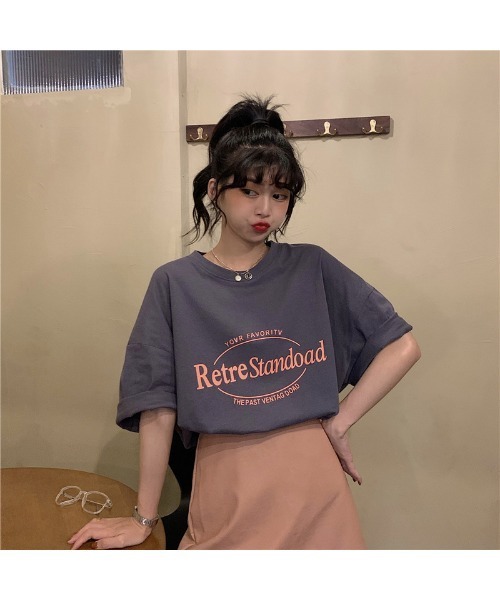 DEVICE(デバイス)の「ビッグシルエット ルーズ シンプル ロゴ オーバーサイズ 半袖 Tシャツ(Tシャツ/カットソー・レディース・ホワイト/グレー/ピンク・FREE)」の7枚目の写真