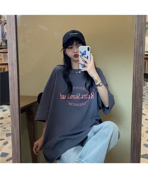 DEVICE(デバイス)の「ビッグシルエット ルーズ シンプル ロゴ オーバーサイズ 半袖 Tシャツ(Tシャツ/カットソー・レディース・ホワイト/グレー/ピンク・FREE)」の10枚目の写真