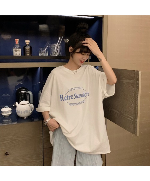 DEVICE(デバイス)の「ビッグシルエット ルーズ シンプル ロゴ オーバーサイズ 半袖 Tシャツ(Tシャツ/カットソー・レディース・ホワイト/グレー/ピンク・FREE)」の6枚目の写真