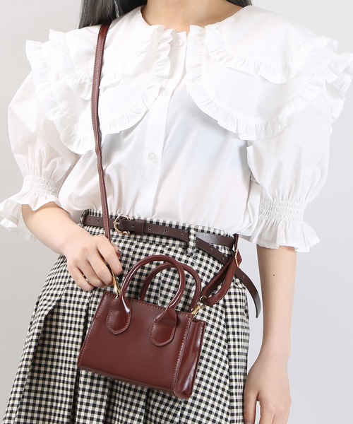 WC（ダブル シー）の「ミニハンドルスクエアバッグ（ショルダーバッグ・レディース・アイボリー/ブラック/ブラウン・FREE）」の9枚目の写真