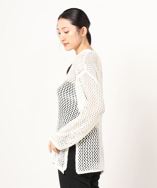 Per sist ence（パーシエンス）の「Per sist ence/パーシエンス　透かし編みチュニック（ニット/セーター・レディース・ブラック/オフホワイト/オレンジ・FREE）」の4枚目の写真