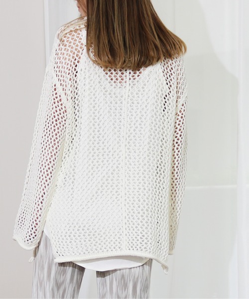 Per sist ence（パーシエンス）の「Per sist ence/パーシエンス　透かし編みチュニック（ニット/セーター・レディース・ブラック/オフホワイト/オレンジ・FREE）」の10枚目の写真