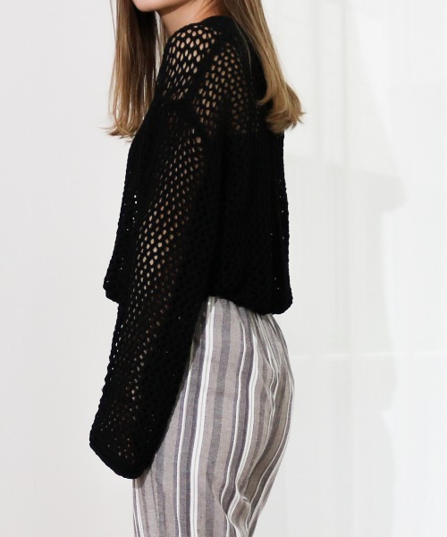 Per sist ence（パーシエンス）の「Per sist ence/パーシエンス　透かし編みチュニック（ニット/セーター・レディース・ブラック/オフホワイト/オレンジ・FREE）」の12枚目の写真