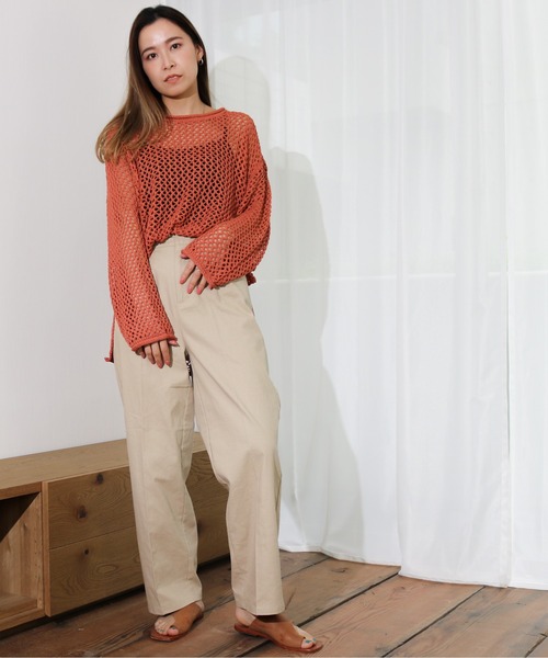 Per sist ence（パーシエンス）の「Per sist ence/パーシエンス　透かし編みチュニック（ニット/セーター・レディース・ブラック/オフホワイト/オレンジ・FREE）」の16枚目の写真