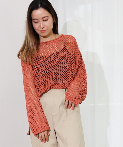 Per sist ence（パーシエンス）の「Per sist ence/パーシエンス　透かし編みチュニック（ニット/セーター・レディース・ブラック/オフホワイト/オレンジ・FREE）」の17枚目の写真