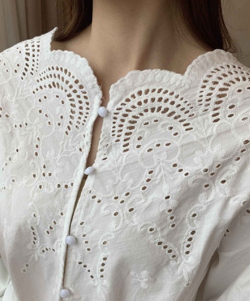 meJane（ミージェーン）の「スカラップレース5分袖ボリュームスリーブブラウス（シャツ/ブラウス・レディース・ホワイト・FREE）」の7枚目の写真