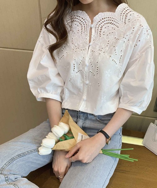 meJane（ミージェーン）の「スカラップレース5分袖ボリュームスリーブブラウス（シャツ/ブラウス・レディース・ホワイト・FREE）」の8枚目の写真