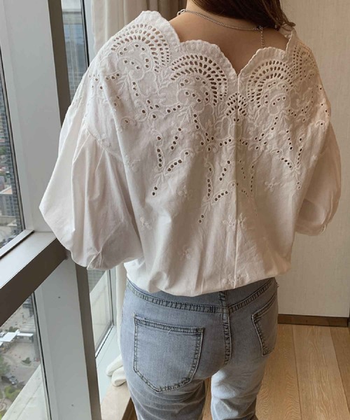 meJane（ミージェーン）の「スカラップレース5分袖ボリュームスリーブブラウス（シャツ/ブラウス・レディース・ホワイト・FREE）」の9枚目の写真
