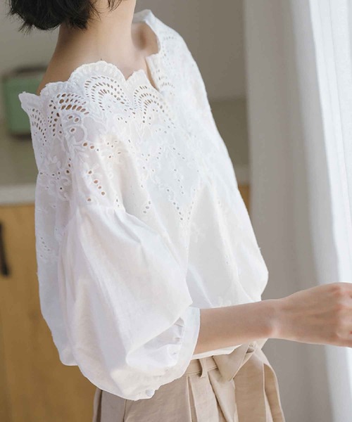 meJane（ミージェーン）の「スカラップレース5分袖ボリュームスリーブブラウス（シャツ/ブラウス・レディース・ホワイト・FREE）」の5枚目の写真