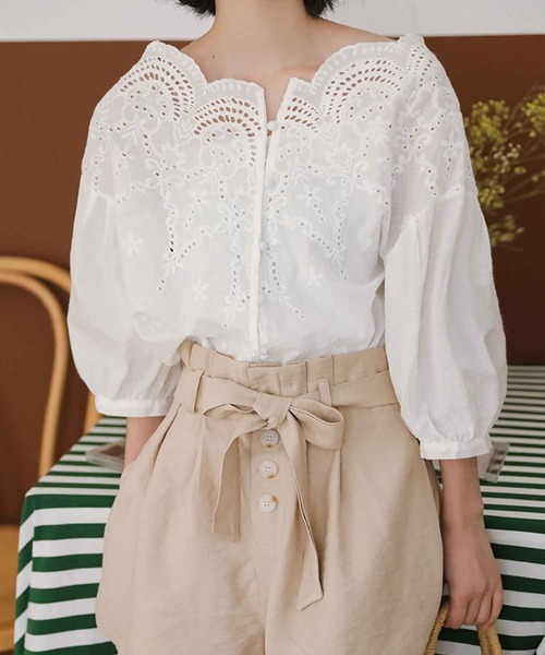 meJane（ミージェーン）の「スカラップレース5分袖ボリュームスリーブブラウス（シャツ/ブラウス・レディース・ホワイト・FREE）」の6枚目の写真