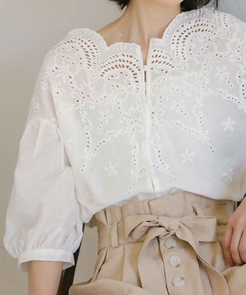 meJane（ミージェーン）の「スカラップレース5分袖ボリュームスリーブブラウス（シャツ/ブラウス・レディース・ホワイト・FREE）」の12枚目の写真