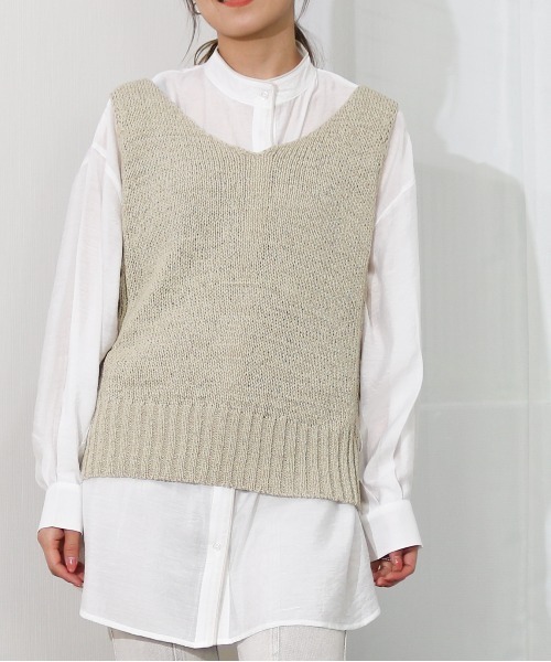 Per sist ence（パーシエンス）の「Per sist ence/パーシエンス　テープヤーン　天竺編みノースリーブニット（ベスト・レディース・ベージュ/オフホワイト/ブラウン/イエロー・FREE）」の3枚目の写真