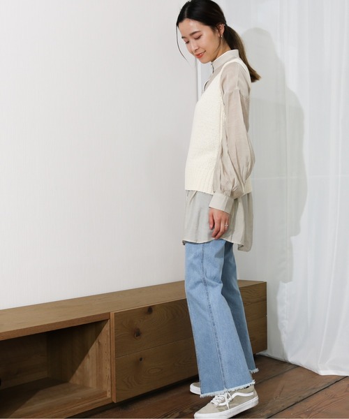 Per sist ence（パーシエンス）の「Per sist ence/パーシエンス　テープヤーン　天竺編みノースリーブニット（ベスト・レディース・ベージュ/オフホワイト/ブラウン/イエロー・FREE）」の8枚目の写真