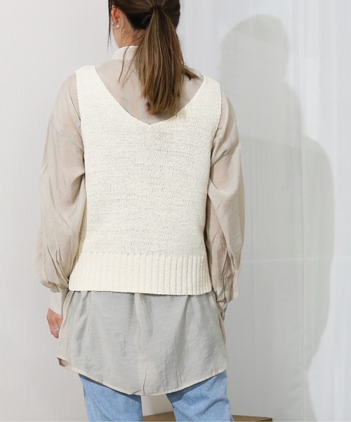 Per sist ence（パーシエンス）の「Per sist ence/パーシエンス　テープヤーン　天竺編みノースリーブニット（ベスト・レディース・ベージュ/オフホワイト/ブラウン/イエロー・FREE）」の9枚目の写真