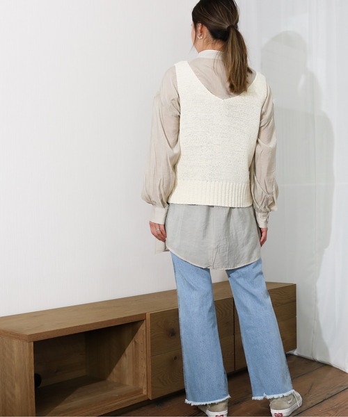 Per sist ence（パーシエンス）の「Per sist ence/パーシエンス　テープヤーン　天竺編みノースリーブニット（ベスト・レディース・ベージュ/オフホワイト/ブラウン/イエロー・FREE）」の10枚目の写真