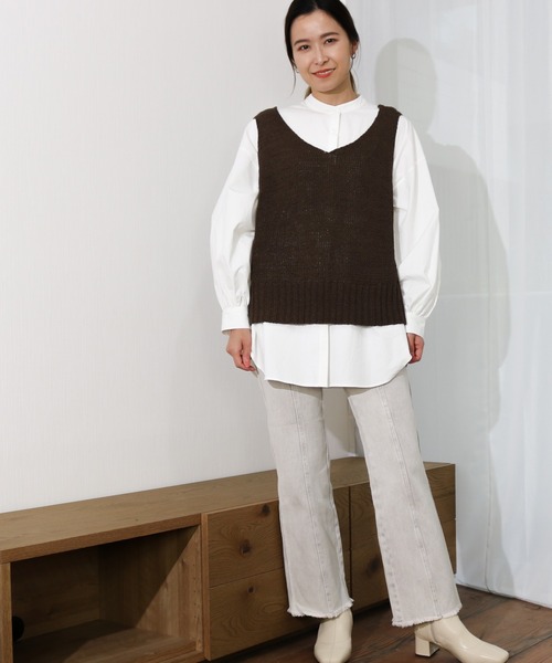 Per sist ence（パーシエンス）の「Per sist ence/パーシエンス　テープヤーン　天竺編みノースリーブニット（ベスト・レディース・ベージュ/オフホワイト/ブラウン/イエロー・FREE）」の11枚目の写真
