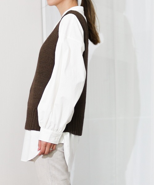 Per sist ence（パーシエンス）の「Per sist ence/パーシエンス　テープヤーン　天竺編みノースリーブニット（ベスト・レディース・ベージュ/オフホワイト/ブラウン/イエロー・FREE）」の13枚目の写真