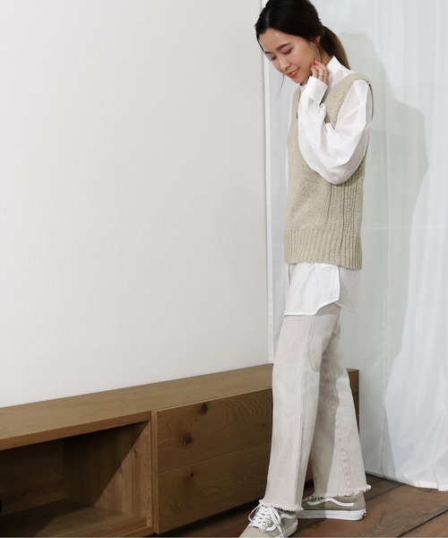 Per sist ence（パーシエンス）の「Per sist ence/パーシエンス　テープヤーン　天竺編みノースリーブニット（ベスト・レディース・ベージュ/オフホワイト/ブラウン/イエロー・FREE）」の18枚目の写真