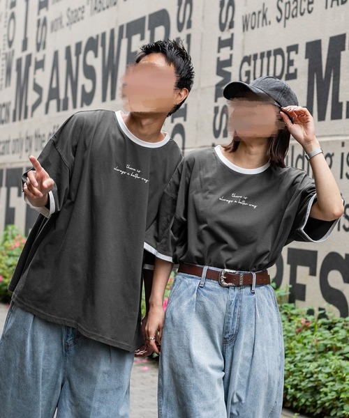 PairPair（ペアペア）の「バッグフォトプリントリンガーT（ユニセックス）（Tシャツ/カットソー・レディース・アイボリー/スミクロ/グレイッシュブルー・MEDIUM/LARGE）」の2枚目の写真