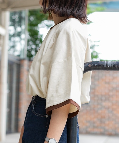 PairPair（ペアペア）の「バッグフォトプリントリンガーT（ユニセックス）（Tシャツ/カットソー・レディース・アイボリー/スミクロ/グレイッシュブルー・MEDIUM/LARGE）」の12枚目の写真