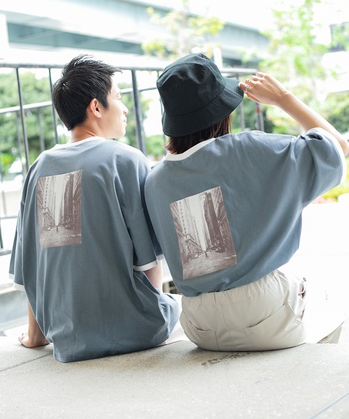 PairPair（ペアペア）の「バッグフォトプリントリンガーT（ユニセックス）（Tシャツ/カットソー・レディース・アイボリー/スミクロ/グレイッシュブルー・MEDIUM/LARGE）」の7枚目の写真