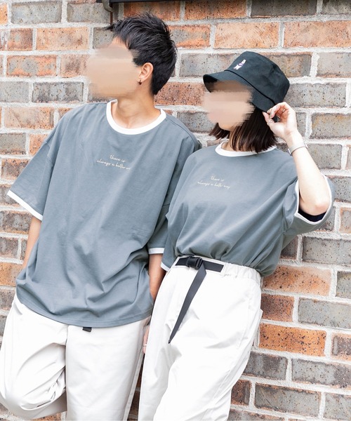 PairPair（ペアペア）の「バッグフォトプリントリンガーT（ユニセックス）（Tシャツ/カットソー・レディース・アイボリー/スミクロ/グレイッシュブルー・MEDIUM/LARGE）」の4枚目の写真