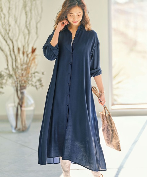 GeeRA（ジーラ）の「バックプリーツシャツワンピース（シャツワンピース・レディース・アイボリー/ネイビー/ベージュ・X-LARGE/LARGE/MEDIUM）」の3枚目の写真