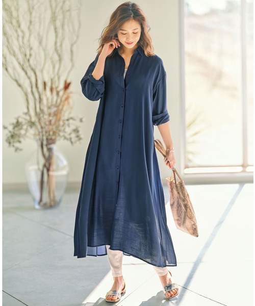 GeeRA（ジーラ）の「バックプリーツシャツワンピース（シャツワンピース・レディース・アイボリー/ネイビー/ベージュ・X-LARGE/LARGE/MEDIUM）」の9枚目の写真