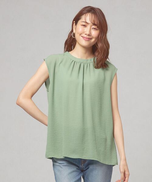 closet story（クローゼットストーリー）の「＜closet story（クローゼットストーリー）＞ジョーゼット バックボタン フレンチスリーブ ブラウス -手洗い可能-（シャツ/ブラウス・レディース・ライム/ダークグレー/ナチュラル・FREE）」の3枚目の写真